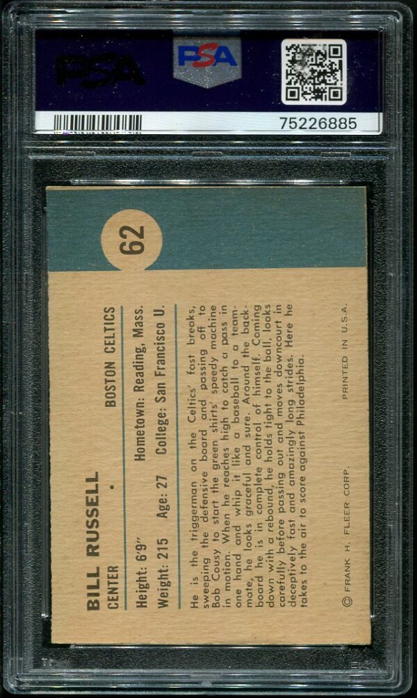Authentic 1961 Fleer #62 Bill Russell PSA 5 In Action Basketball Card