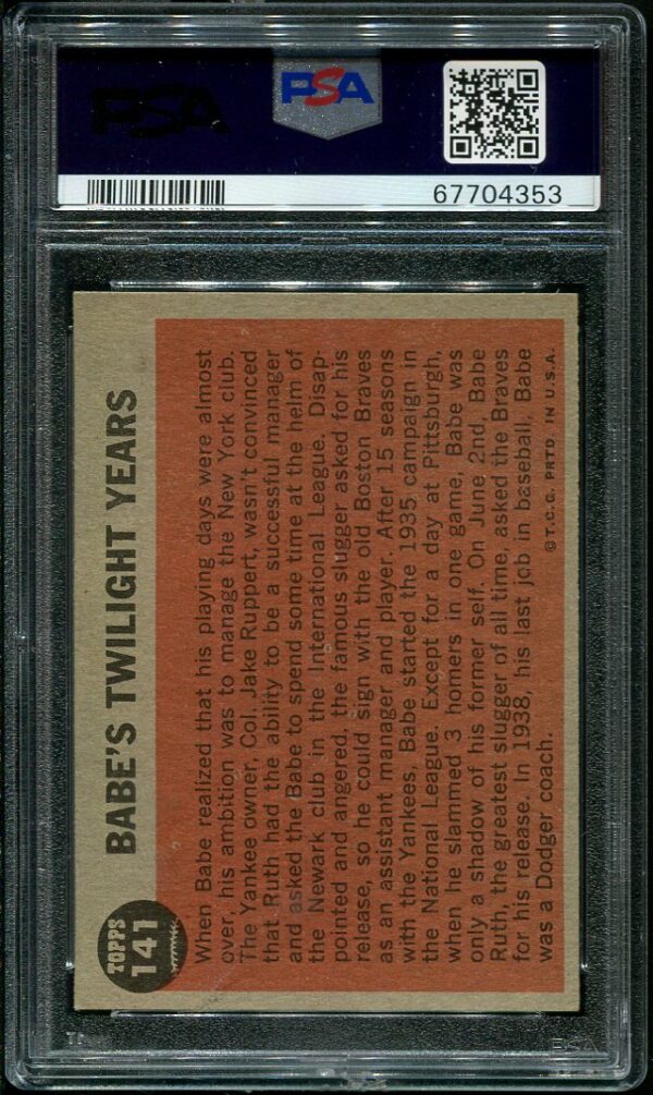 Authentic 1962 Topps #141 Babe Ruth Twilight Years PSA 7 Baseball Card