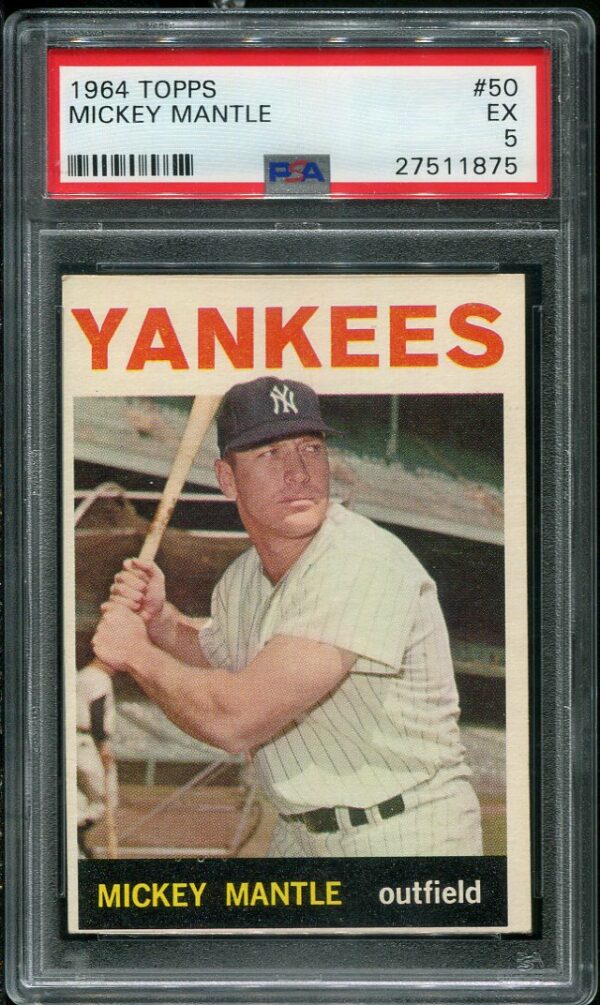 Authentic 1964 Topps #50 Mickey Mantle PSA 5 Baseball Card