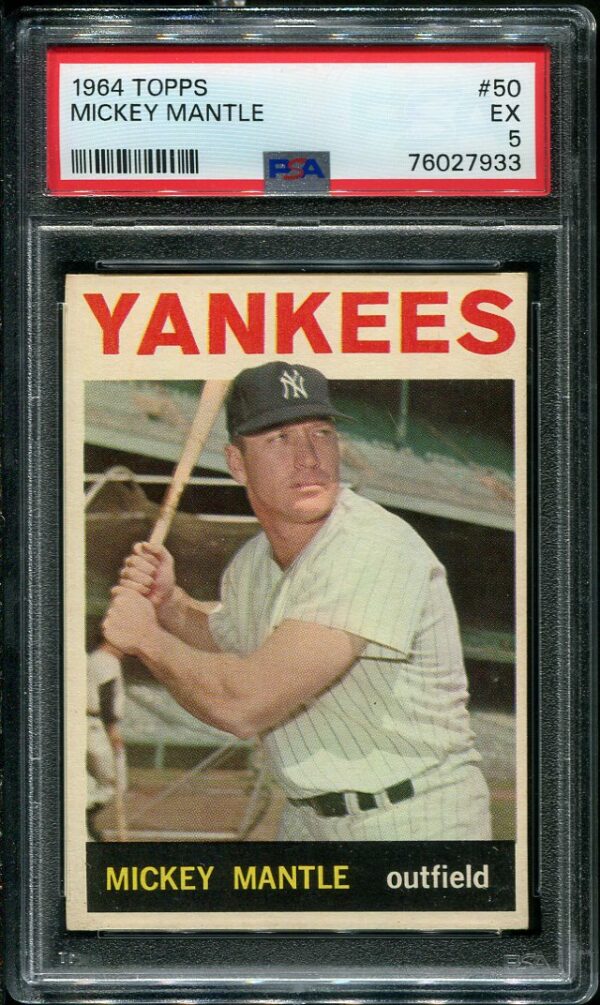 Authentic 1964 Topps #50 Mickey Mantle PSA 5 Baseball Card