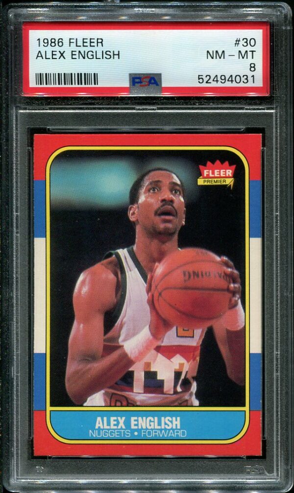 Authentic 1986 Fleer #30 Alex English PSA 8 Basketball Card