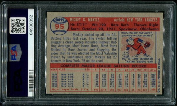 Authentic 1957 Topps #95 Mickey Mantle PSA 5 Baseball Card