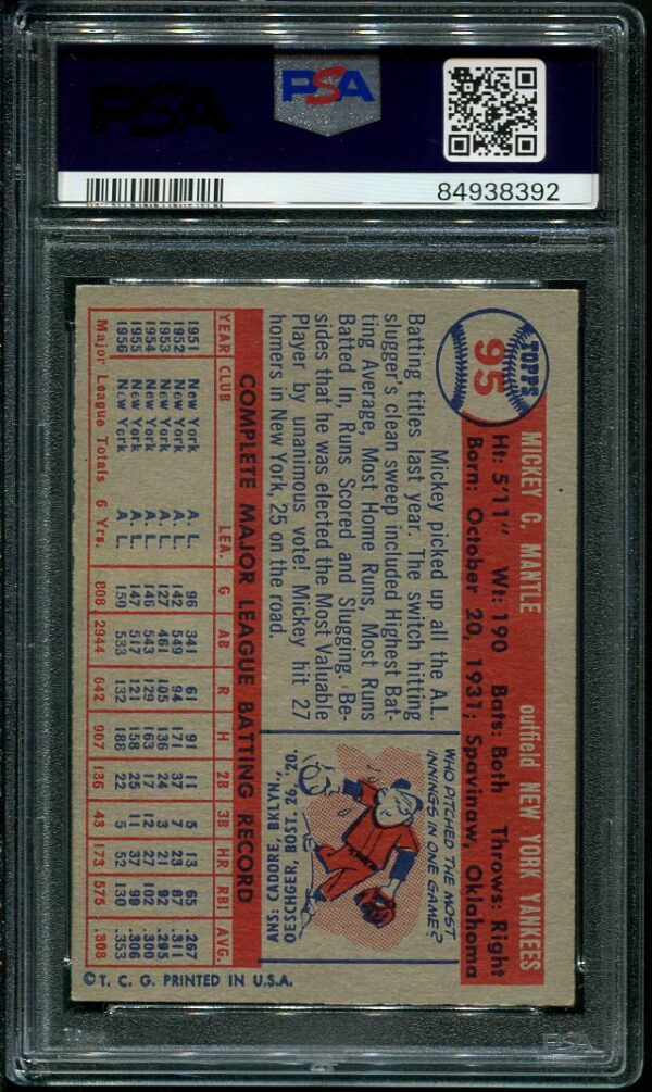 Authentic 1957 Topps #95 Mickey Mantle PSA 5 Baseball Card