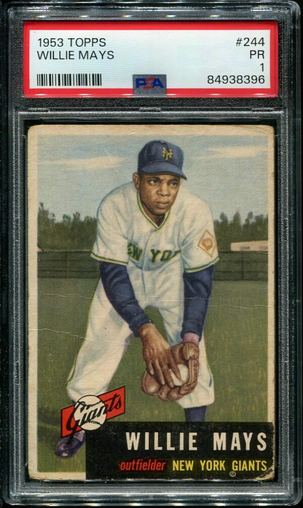 Authentic 1953 Topps #244 Willie Mays PSA 1 Baseball Card