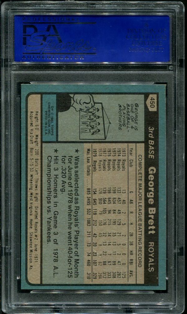 Authentic 1980 Topps #450 George Brett PSA 9 Baseball Card