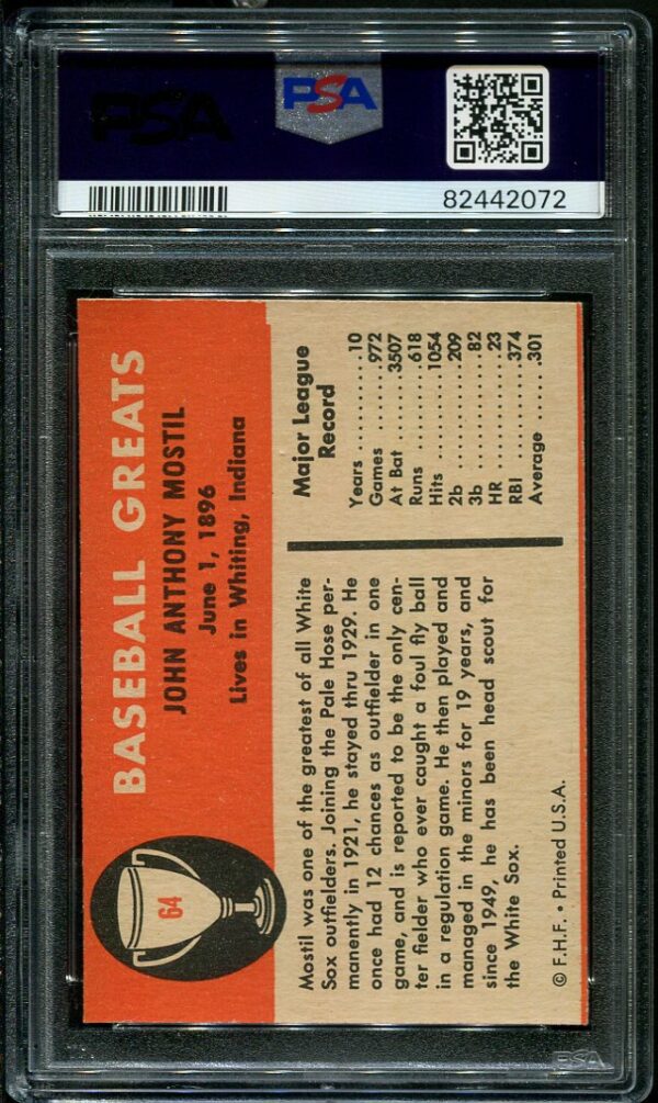 Authentic 1961 Fleer #64 Johnny Mostil PSA 8 Baseball Card
