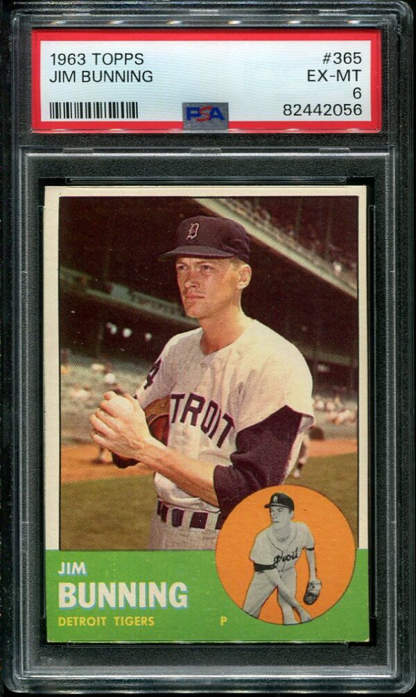 Authentic 1963 Topps #365 Jim Bunning PSA 6 Baseball Card