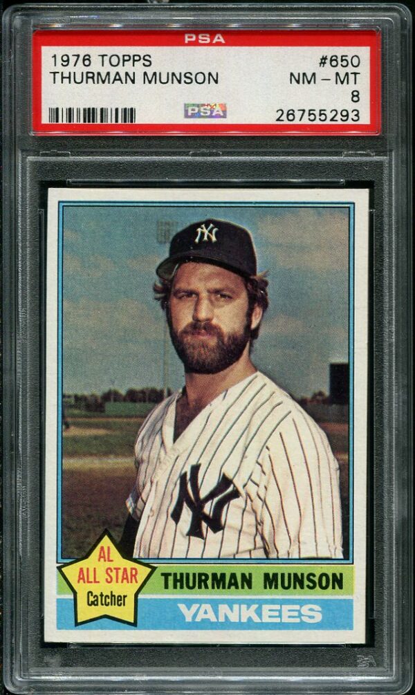 Authentic 1976 Topps #650 Thurman Munson PSA 8 Baseball Card