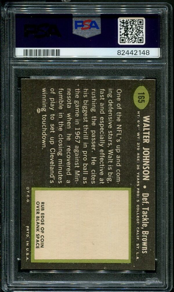 Authentic 1969 Topps #165 Walter Johnson PSA 8 Football Card