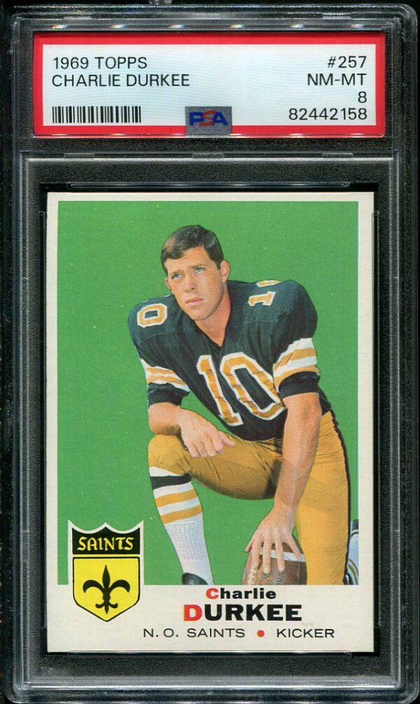 Authentic 1969 Topps #257 Charlie Durkee PSA 8 Football Card