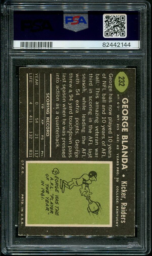 Authentic 1969 Topps #232 George Blanda PSA 6 Football Card