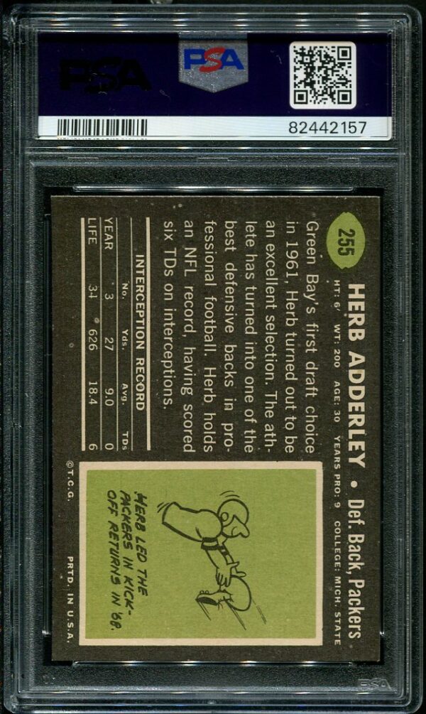 Authentic 1969 Topps #255 herb Adderley PSA 8 Football Card