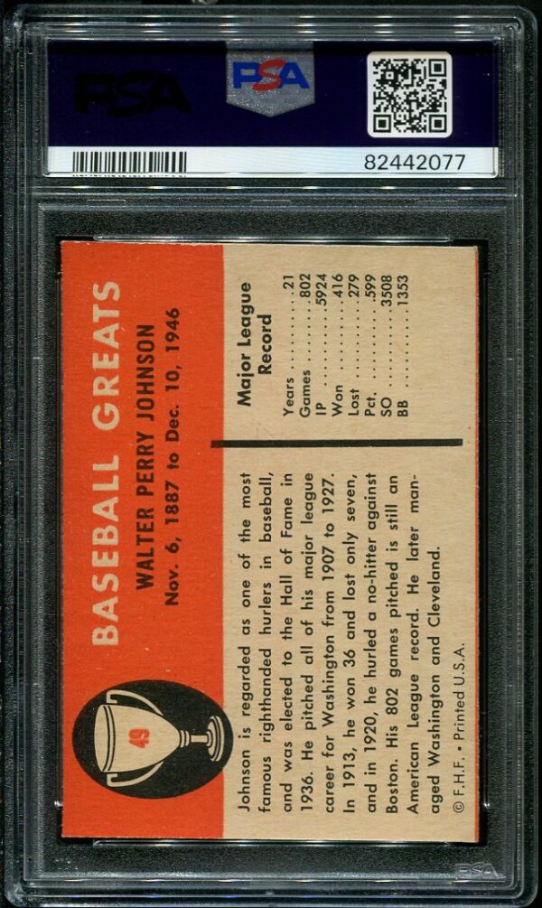 Authentic 1961 Fleer #49 Walter Johnson PSA 6 Baseball Card