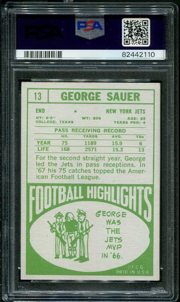 Authentic 1968 Topps #13 George Sauer PSA 6 Football Card