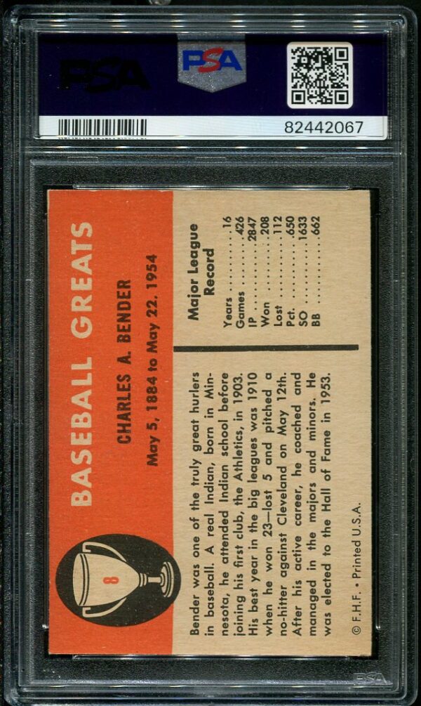 Authentic 1961 Fleer #8 Chief Bender PSA 8 Baseball Card