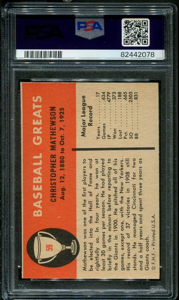 Authentic 1961 Fleer #59 Christy Mathewson PSA 6 Baseball Card