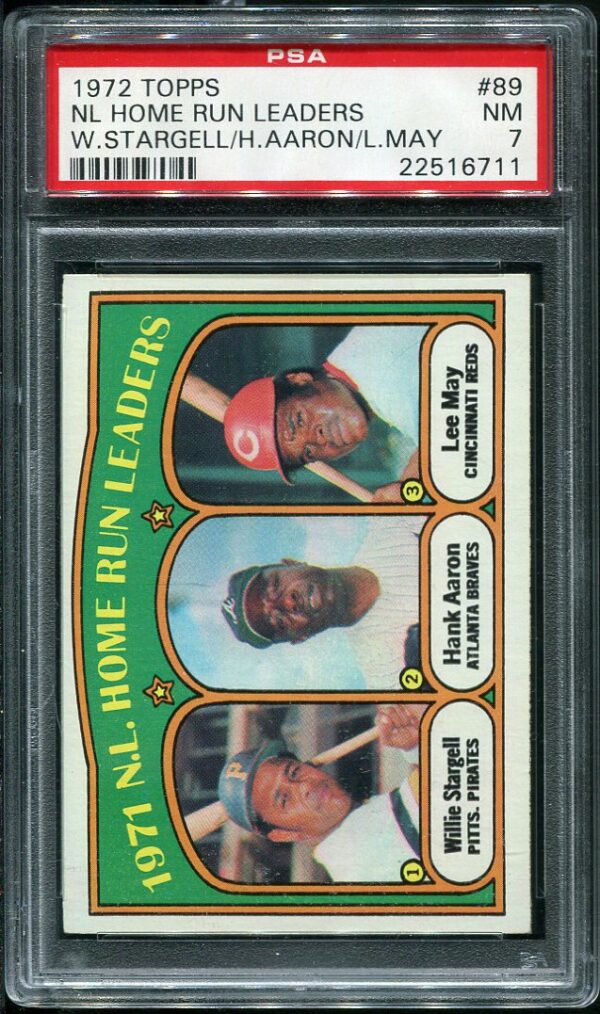 Authentic 1972 Topps #89 Aaron, Stargell, May PSA 7 Baseball Card