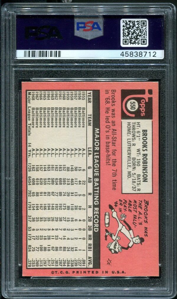 Authentic 1969 Topps #550 Brooks Robinson PSA 7 Baseball Card