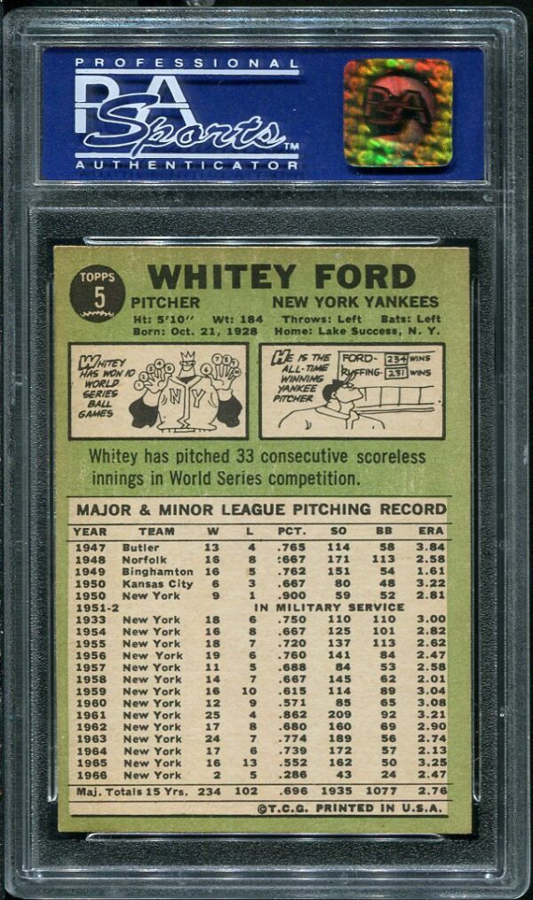 Authentic 1967 Topps #5 Whitey Ford PSA 7 Baseball Card