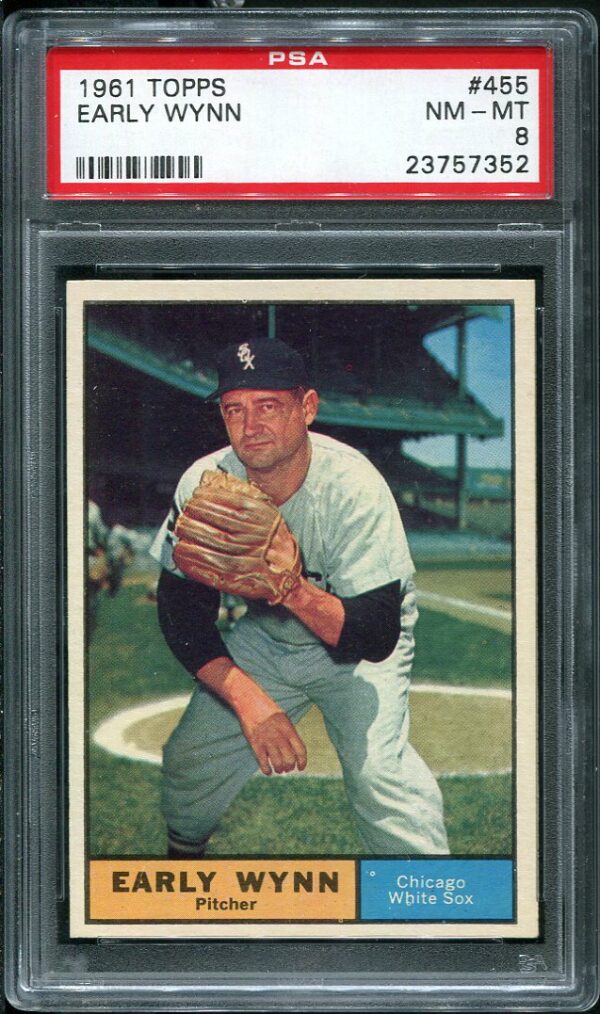 Authentic 1961 Topps #455 Early Wynn PSA 8 Baseball Card