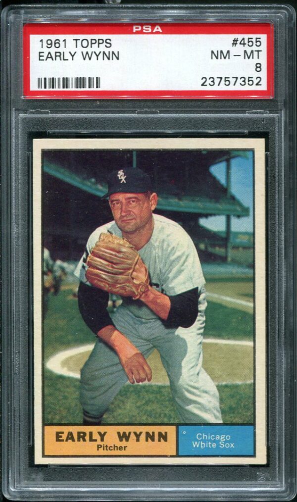 Authentic 1961 Topps #455 Early Wynn PSA 8 Baseball Card