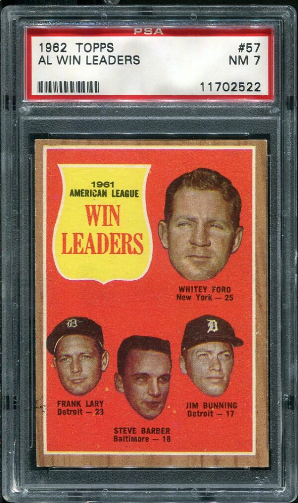Authentic 1962 Topps #57 AL Win Leaders PSA 7 Baseball Card