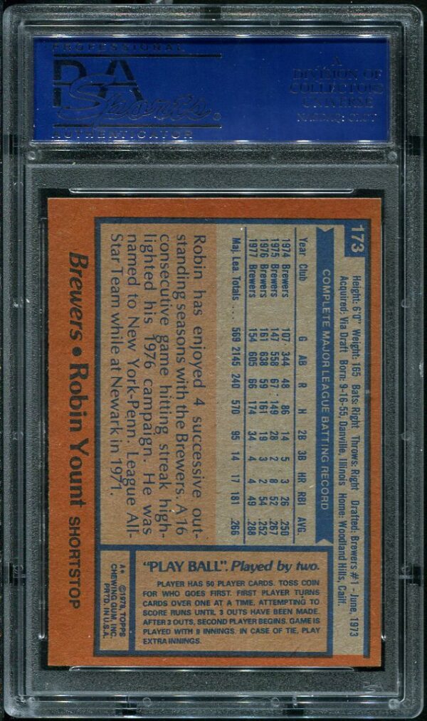 Authentic 1978 Topps #173 Robin Yount PSA 8 Baseball Card