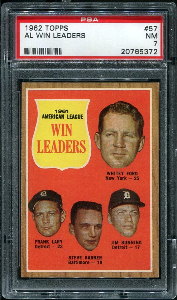Authentic 1962 Topps #57 AL Win Leaders PSA 7 Baseball Card