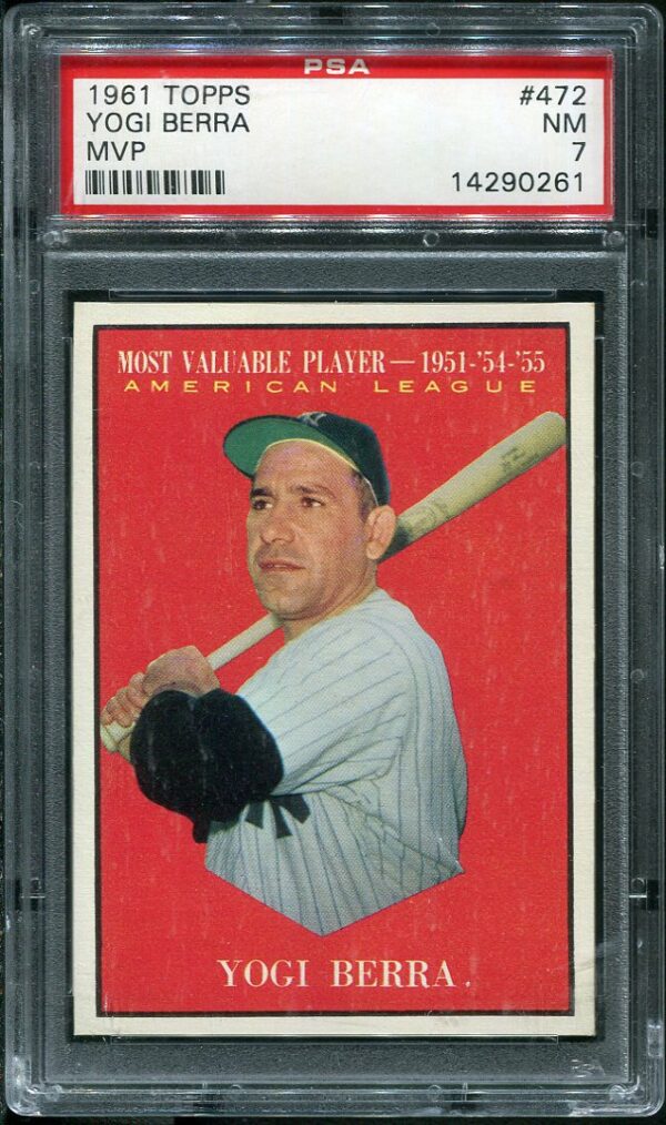 Authentic 1961 Topps #472 Yogi Berra MVP PSA 7 Baseball Card