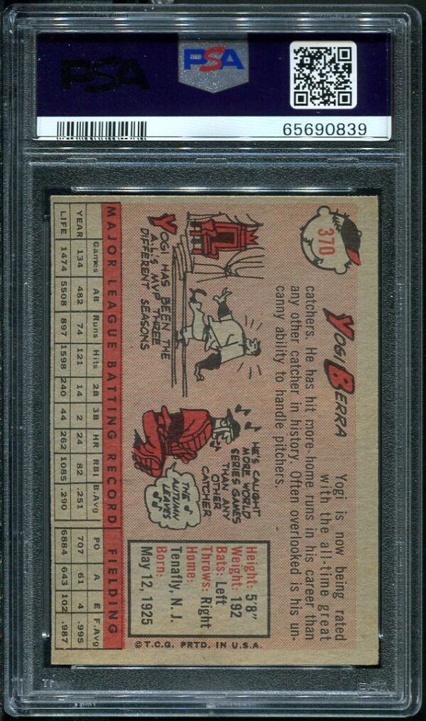 Authentic 1958 Topps #370 Yogi Berra PSA 7 Baseball Card