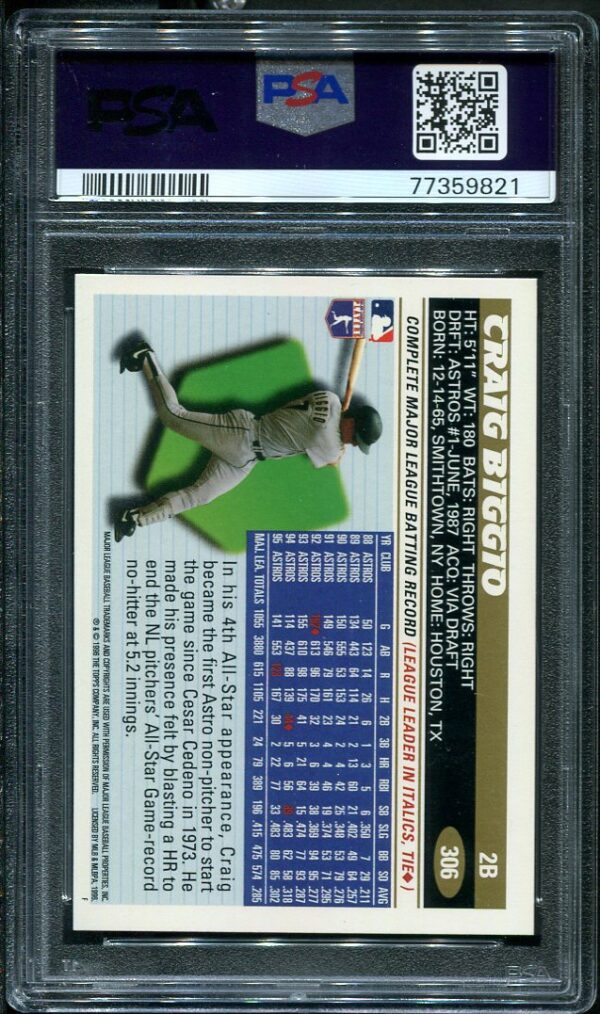 Authentic 1996 Topps #306 Craig Biggio PSA 10 Baseball Card