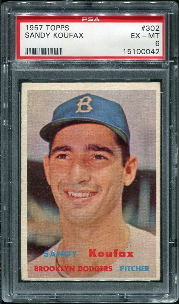 Authentic 1957 Topps #302 Sandy Koufax PSA 6 Baseball Card