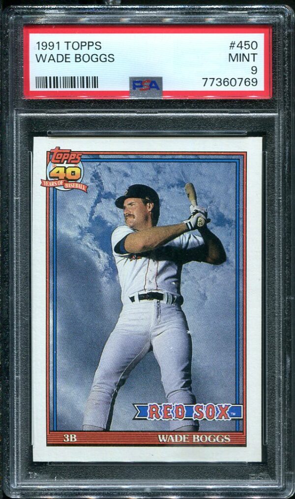 Authentic 1991 Topps #450 Wade Boggs PSA 9 Baseball Card