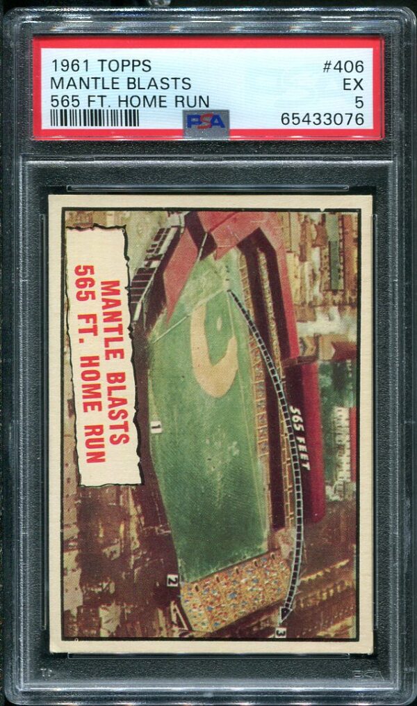 Authentic 1961 Topps #406 Mickey Mantle PSA 5 Baseball Card