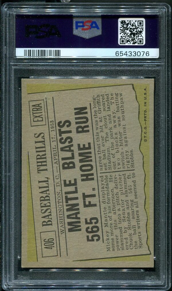 Authentic 1961 Topps #406 Mickey Mantle PSA 5 Baseball Card