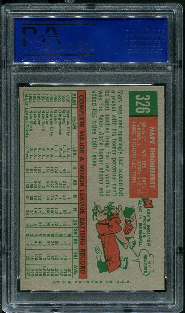 Authentic 1959 Topps #326 Marv Throneberry PSA 8.5 Baseball Card