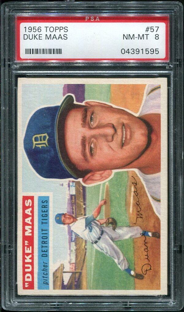 Authentic 1956 Topps #57 Duke Maas PSA 8 Vintage Baseball Card