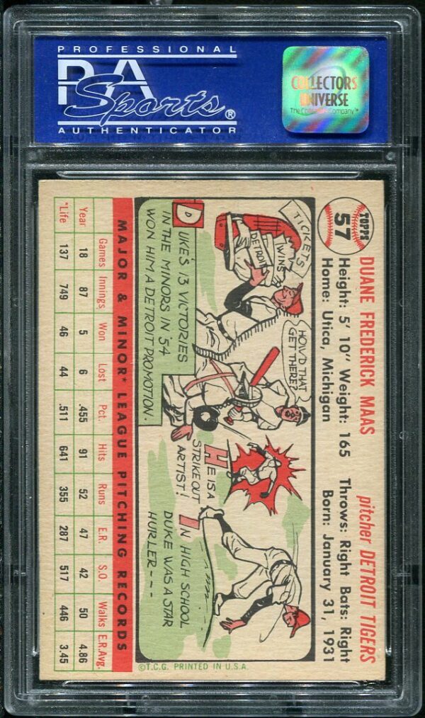 Authentic 1956 Topps #57 Duke Maas PSA 8 Vintage Baseball Card