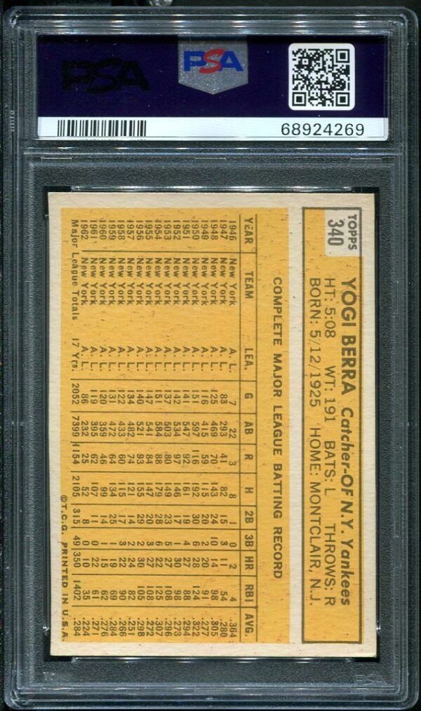 1963 Topps #340 Yogi Berra PSA 5 Baseball Card