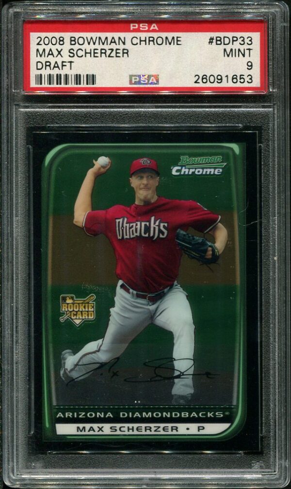 2008 Bowman Chrome Draft #BDP33 Max Scherzer PSA 9 Rookie Baseball Card