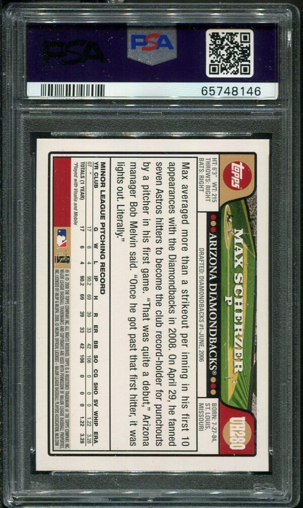 2008 Topps Update #UH280 Max Scherzer PSA 9 Rookie Baseball Card