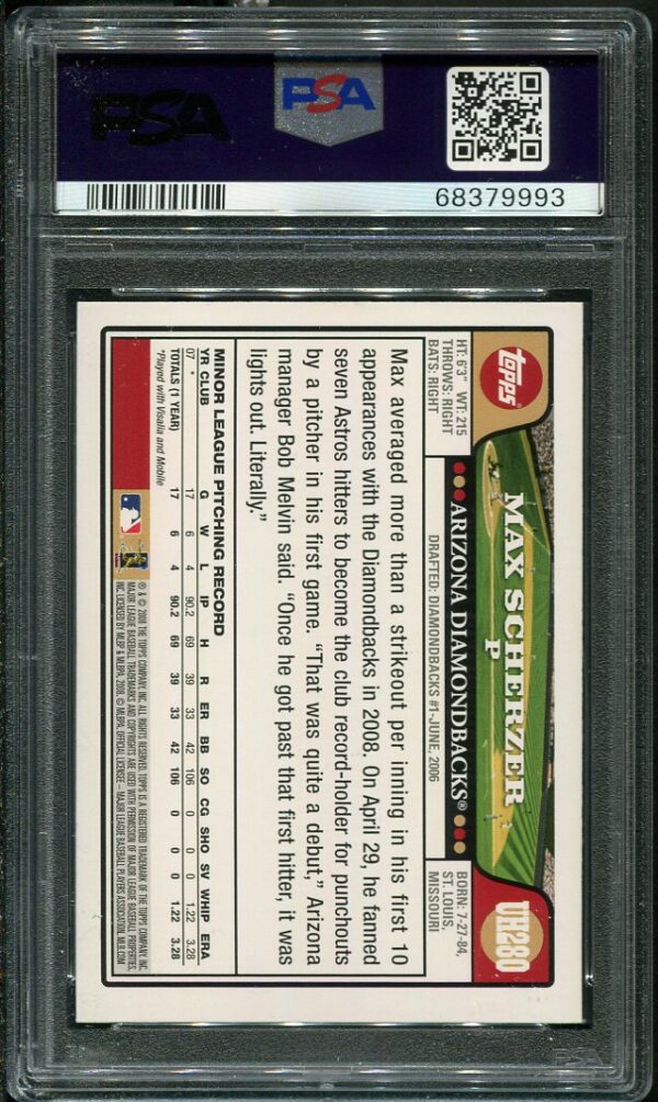 2008 Topps Update #UH280 Max Scherzer PSA 8 Rookie Baseball Card