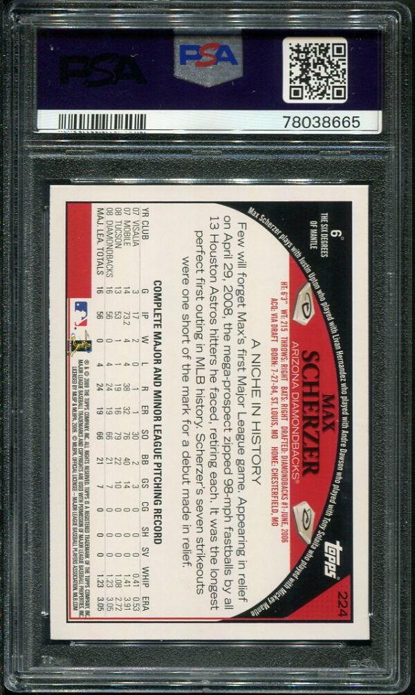 2009 Topps #224 Max Scherzer PSA 10 Baseball Card