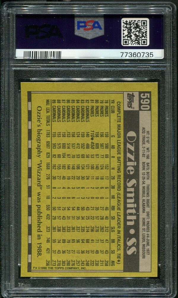 Authentic 1990 Topps #590 Ozzie Smith PSA 9 Baseball Card