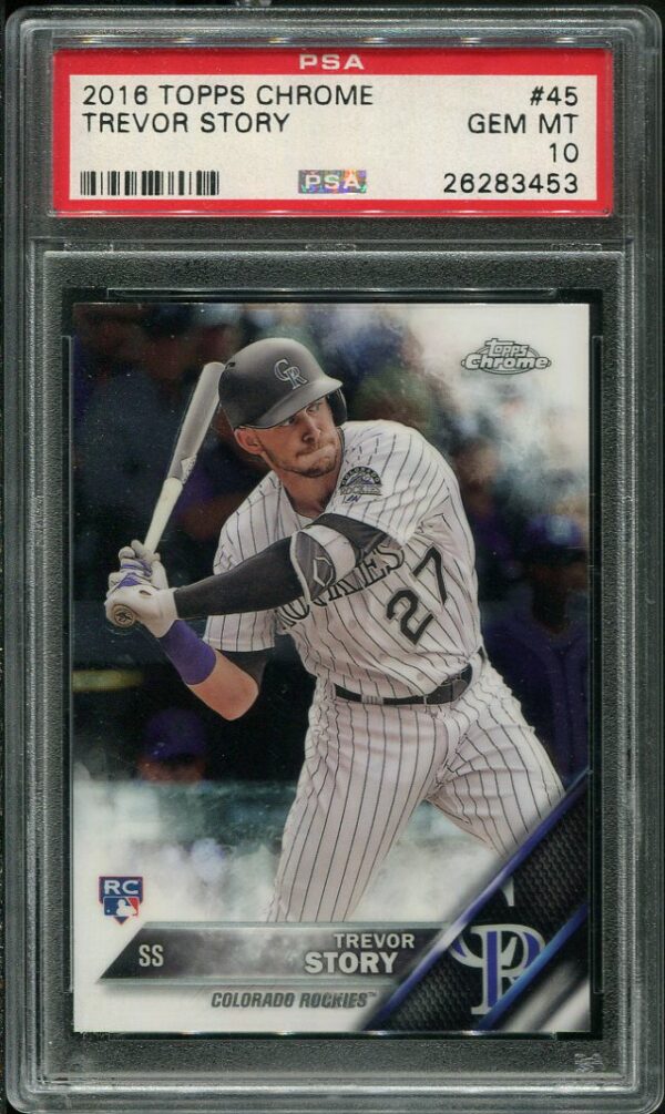 Authentic 2016 Topps Chrome #45 Trevor Story PSA 10 Rookie Baseball Card