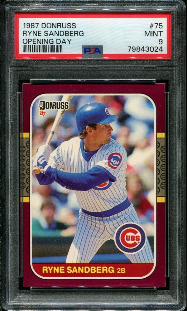 Authentic 1987 Donruss #75 Ryne Sandberg Opening Day PSA 9 Baseball Card