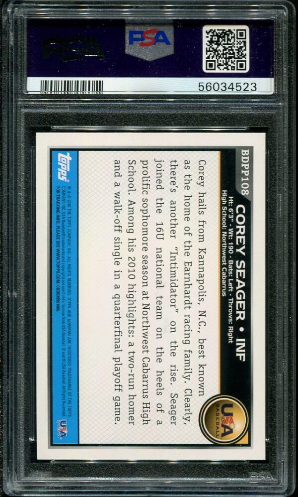 Authentic 2010 Bowman #108 Corey Seager PSA 9 Rookie Baseball Card