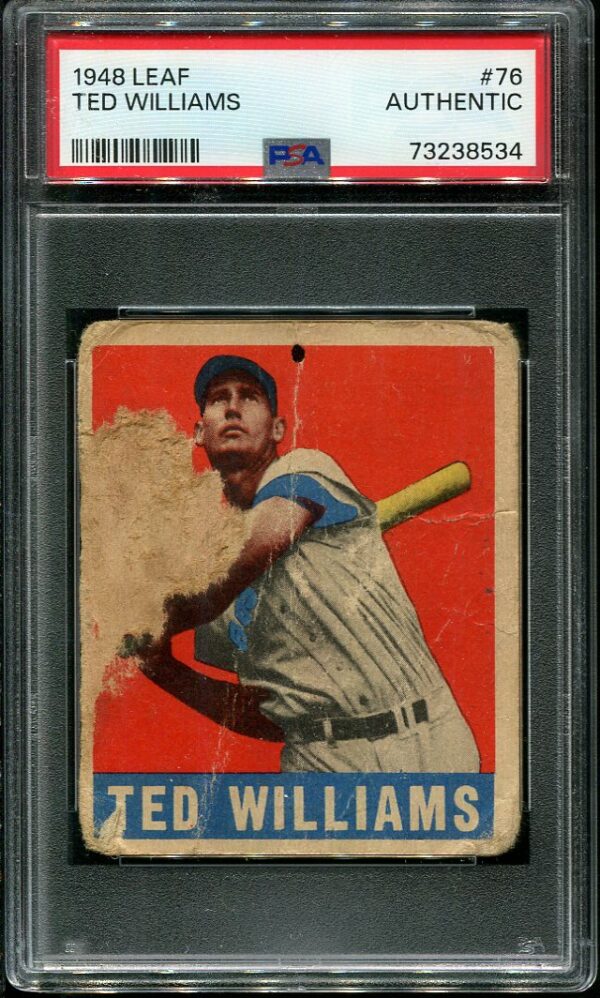 Authentic 1948 Leaf #76 Ted Williams PSA Authentic Baseball Card