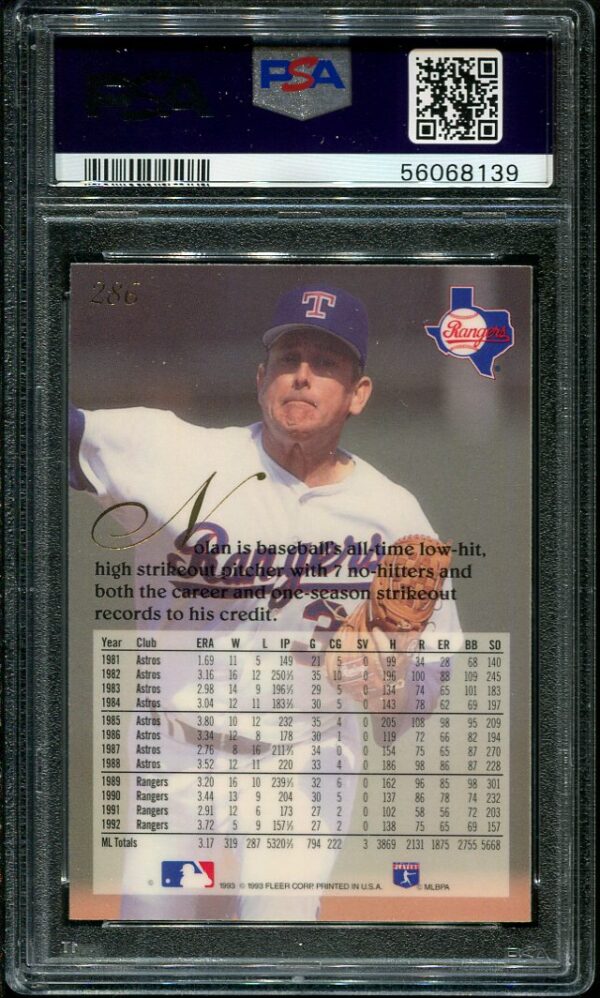 Authentic 1993 Flair #286 Nolan Ryan PSA 9 Baseball Card