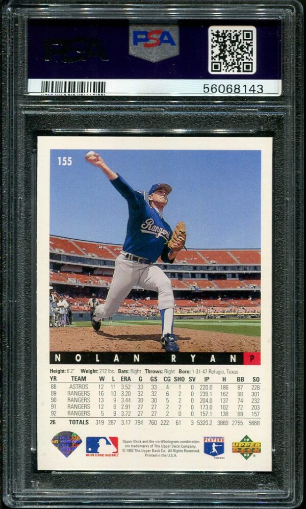 Authentic 1993 Upper Deck #155 Nolan Ryan PSA 9 Baseball Card